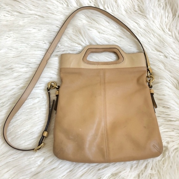 Coach Vintage Bonnie Color Block Leather Double Handle Fold Over Crossbody M0826 - Picture 1 of 9